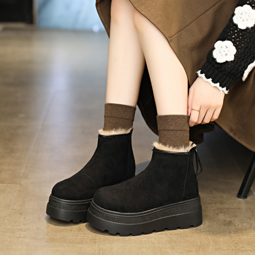 趙露思同款厚底增高大棉雪地煙囪靴女2025秋冬新款小個子34碼短靴