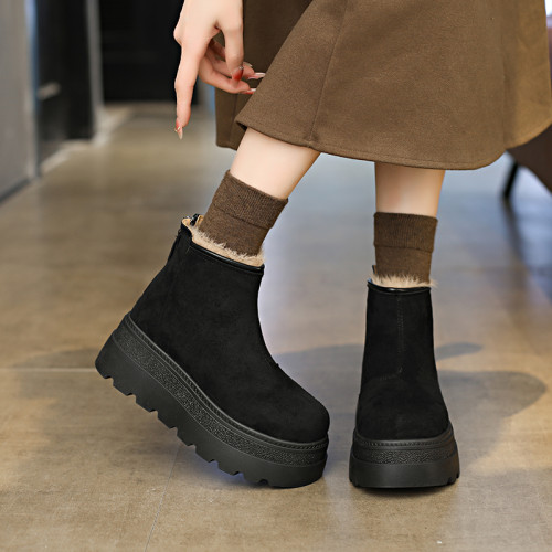 趙露思同款厚底增高大棉雪地煙囪靴女2025秋冬新款小個子34碼短靴