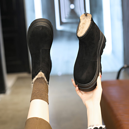 趙露思同款厚底增高大棉雪地煙囪靴女2025秋冬新款小個子34碼短靴