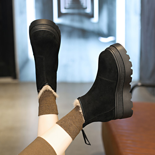 趙露思同款厚底增高大棉雪地煙囪靴女2025秋冬新款小個子34碼短靴