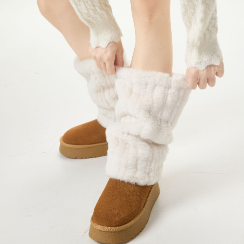 毛毛小腿襪套女款秋冬季加絨加厚保暖堆堆襪潮毛絨配雪地靴中筒襪