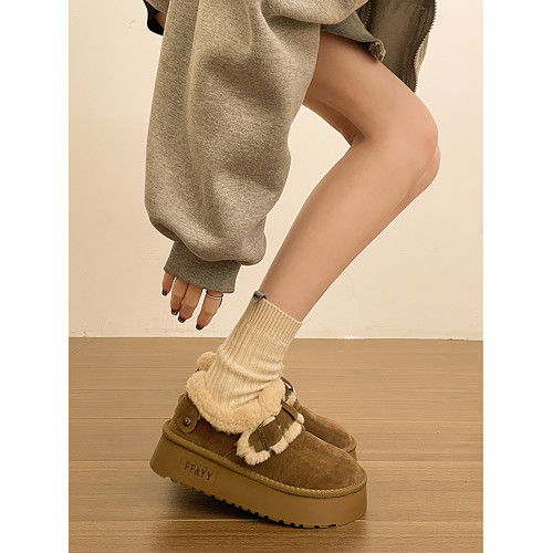 南在南方保暖厚底棉鞋女款2026新款冬季加絨加厚毛毛勃肯雪地靴子