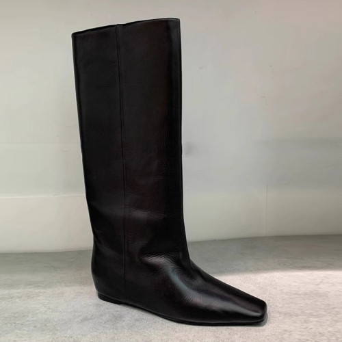 牛皮版~秋冬新款方頭內增高長靴寬鬆直筒套筒不過膝高筒騎士靴女 牛皮版~秋冬新款方頭內增高長靴寬鬆直筒套筒不過膝高筒騎士靴女