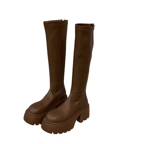 厚底小個子瘦瘦長筒騎士靴女鞋2025新款秋冬季加絨黑色中筒長靴子