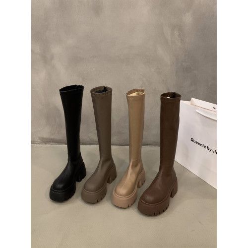 厚底小個子瘦瘦長筒騎士靴女鞋2025新款秋冬季加絨黑色中筒長靴子