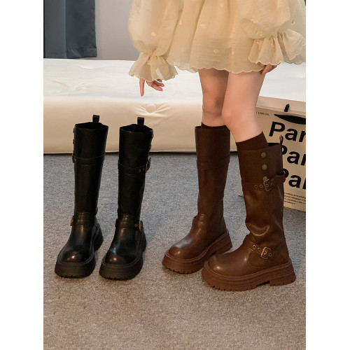 長筒靴女2026新款春季靴子胖mm粗腿高筒靴加絨騎士靴小個子馬丁靴