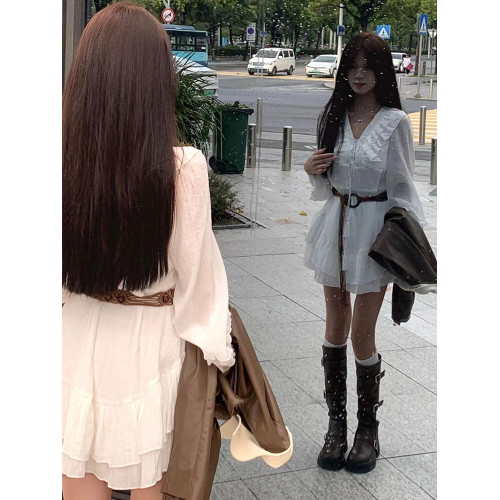 牛皮版~美拉德風棕色靴子女夏季厚底長筒靴2026年新款高筒騎士靴