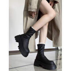 厚底彈力靴短靴女2026秋冬新款瘦瘦靴百搭顯瘦堆堆靴小個子高跟靴