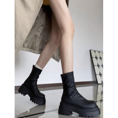 厚底彈力靴短靴女2026秋冬新款瘦瘦靴百搭顯瘦堆堆靴小個子高跟靴