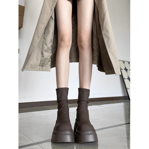 厚底彈力靴短靴女2026秋冬新款瘦瘦靴百搭顯瘦堆堆靴小個子高跟靴