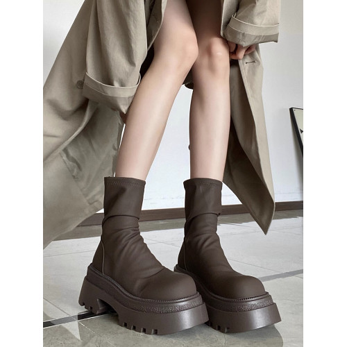 厚底彈力靴短靴女2026秋冬新款瘦瘦靴百搭顯瘦堆堆靴小個子高跟靴