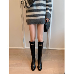 2025新款秋冬騎士靴女高筒中跟真皮靴子女長筒靴小個子粗跟長靴女