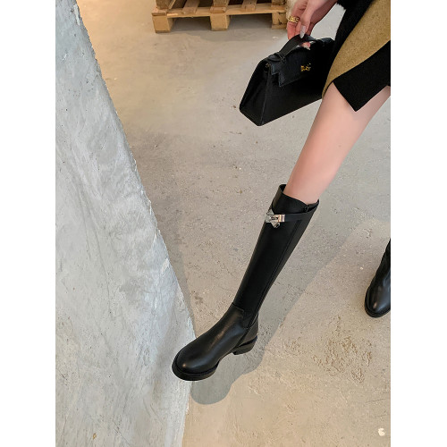 2025新款秋冬騎士靴女高筒中跟真皮靴子女長筒靴小個子粗跟長靴女