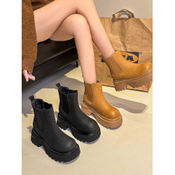 胖腳加寬加肥大碼女鞋時尚厚底增高英倫風百搭休閒牛皮菸琯靴