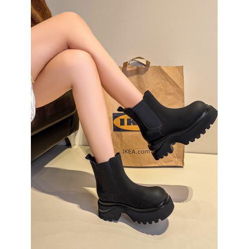 胖腳加寬加肥大碼女鞋時尚厚底增高英倫風百搭休閒牛皮菸琯靴