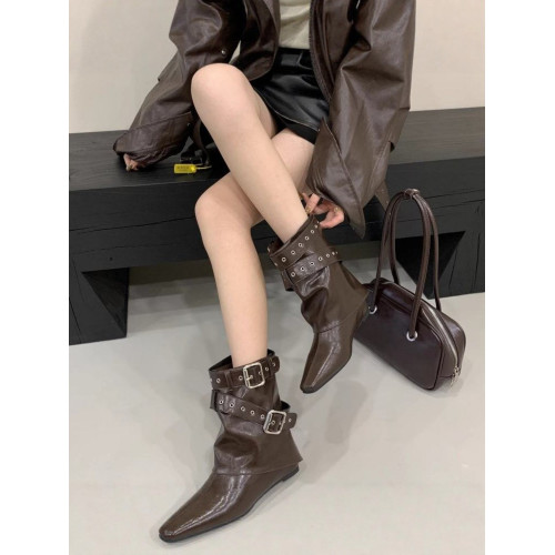 內增高美拉德尖頭皮帶釦褲琯靴女2026新款春秋爆款馬丁靴甜酷短靴