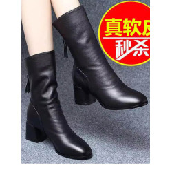 2025真軟皮短靴女中跟中筒靴粗跟馬丁靴瘦瘦靴舒適網紅女靴子鞋