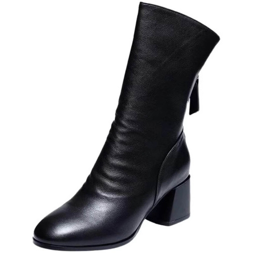 2025真軟皮短靴女中跟中筒靴粗跟馬丁靴瘦瘦靴舒適網紅女靴子鞋