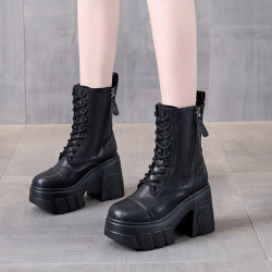 真皮大碼12cm增高馬丁靴女2025秋冬松糕顯瘦厚底小個子超高跟短靴