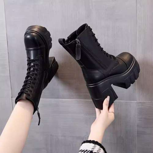 真皮大碼12cm增高馬丁靴女2025秋冬松糕顯瘦厚底小個子超高跟短靴