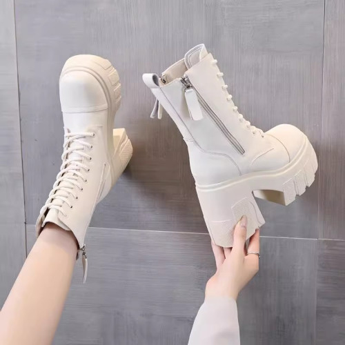 真皮大碼12cm增高馬丁靴女2025秋冬松糕顯瘦厚底小個子超高跟短靴