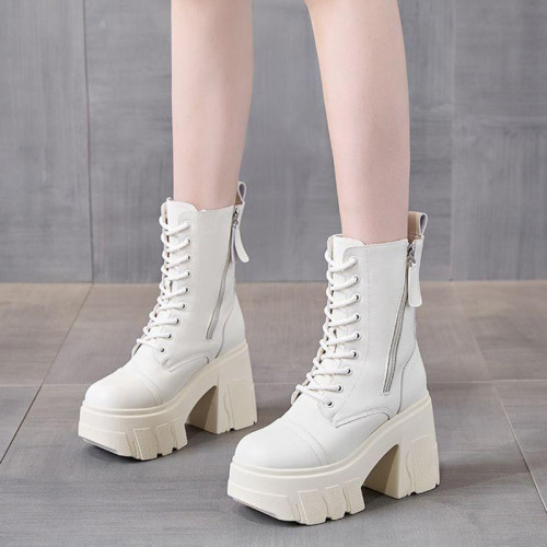 真皮大碼12cm增高馬丁靴女2025秋冬松糕顯瘦厚底小個子超高跟短靴