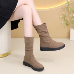 2025秋冬新款加絨保暖雪地靴女不過膝防滑磨砂堆堆中筒靴馬丁靴子