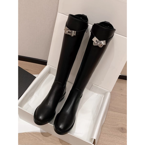 貴裡貴氣～法式復古英倫風鎖釦長筒靴女冬2025新款真皮高筒