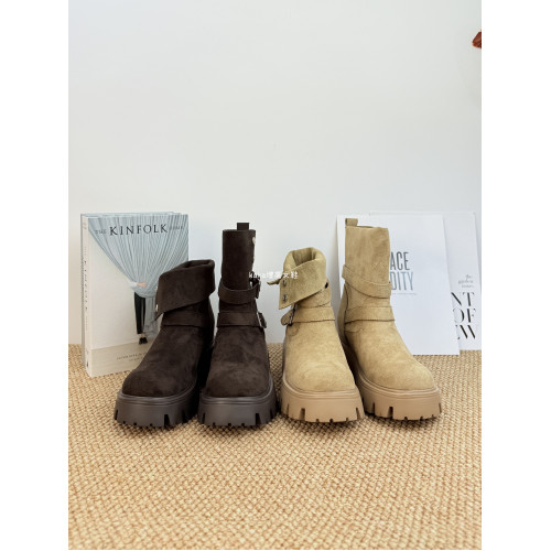 真皮款內增高小個子美拉德馬丁靴女兩穿繙折西部牛仔靴廢土風靴子