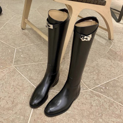 2025春秋新款斜口鎖釦帶粗跟高筒騎士靴女長靴冬季顯腳小長筒靴女