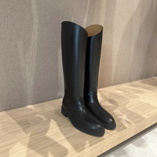 原單L靴子2023新款真皮不規則斜口厚底騎士靴女圓頭過膝長靴