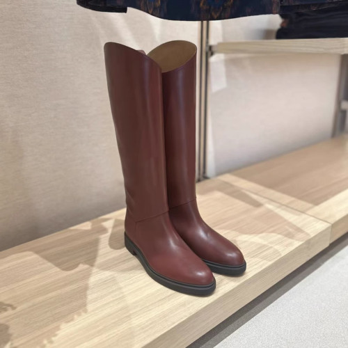 原單L靴子2023新款真皮不規則斜口厚底騎士靴女圓頭過膝長靴