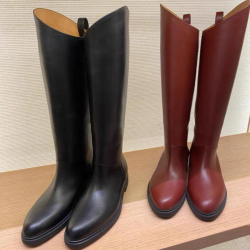 原單L靴子2023新款真皮不規則斜口厚底騎士靴女圓頭過膝長靴