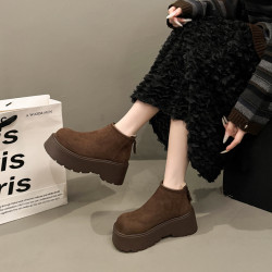 趙露思同款高級感復古厚底增高大棉雪地煙囪靴女2025秋冬勃肯短靴