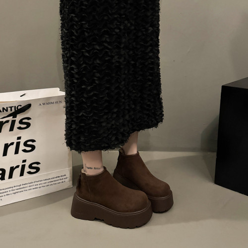 趙露思同款高級感復古厚底增高大棉雪地煙囪靴女2025秋冬勃肯短靴