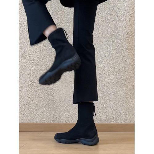 羊皮款~真皮厚底復古運動短靴女秋冬新款英倫風彈力瘦瘦靴馬丁靴