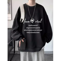 加絨圓領衛衣男秋冬新款長袖t恤美式上衣寬鬆oversize外套寬鬆潮