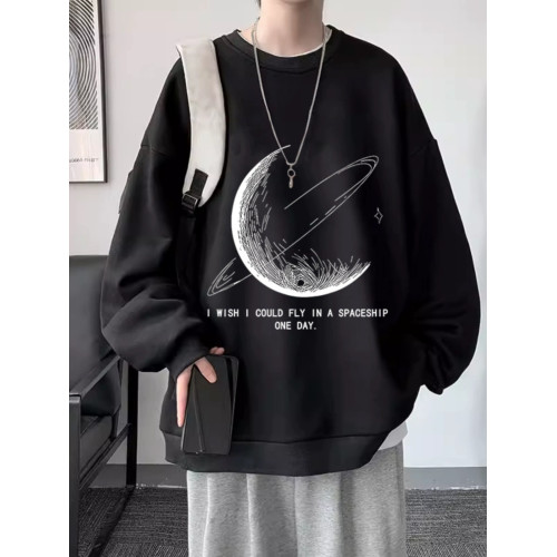 加絨圓領衛衣男秋冬新款長袖t恤美式上衣寬鬆oversize外套寬鬆潮