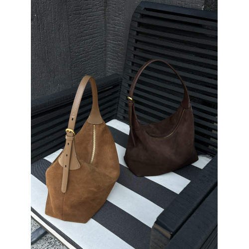 2025秋季新款反絨磨砂牛皮單肩斜背女包高品質休閒復古腋下hobo包