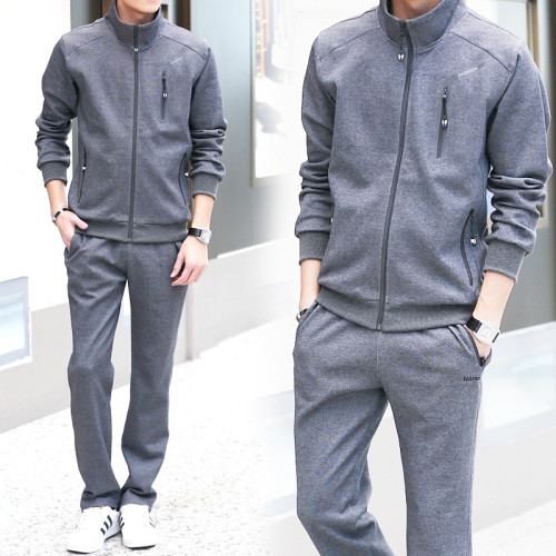 男士春秋冬季帥氣衛衣休閒套裝青年中年爸爸純棉潮流運動服三件套