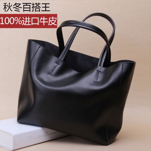 2025新款真皮女包簡約大容量購物手袋女士單肩斜背子母包牛皮大包
