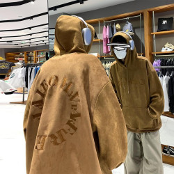 大碼300斤美式復古重磅麂皮絨衛衣男裝秋冬潮牌寬鬆厚實連帽外套2