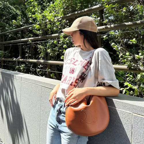 明星同款真皮凱旋門HOBO腋下包包女2024秋冬新款大容量單肩斜後後背包