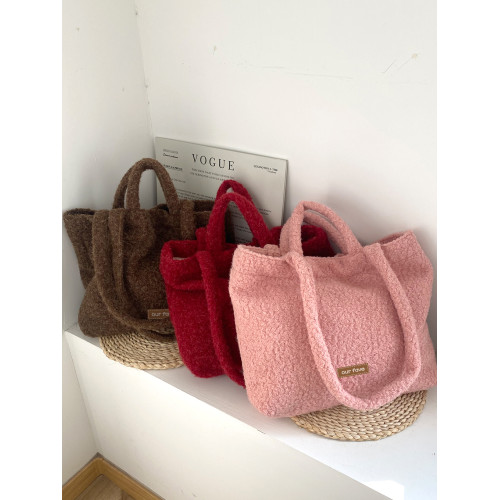 2026秋冬新款韓版毛絨軟糯單肩包腋下包大容量兩用通勤手提托特包