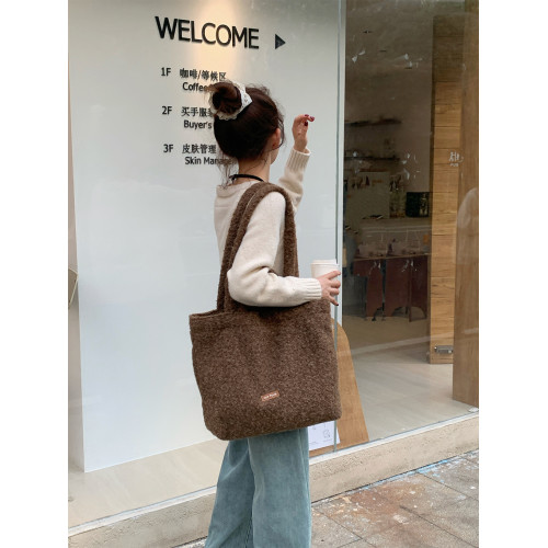 2026秋冬新款韓版毛絨軟糯單肩包腋下包大容量兩用通勤手提托特包