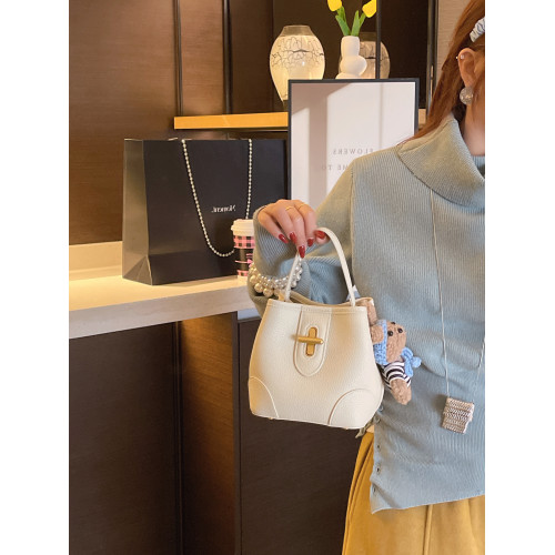 MYFSNH輕奢荔枝紋植鞣軟皮手提水桶包女斜後後背包高級感小衆腋下包包