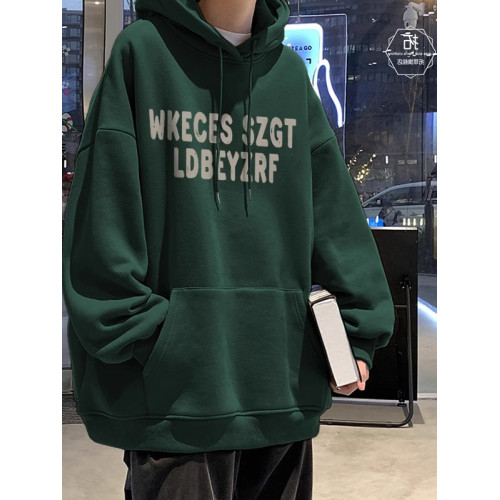 加肥大碼300斤重磅墨綠色連帽潮牌衛衣男女秋冬新款oversize外套