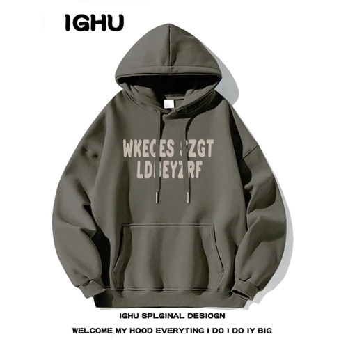 加肥大碼300斤重磅墨綠色連帽潮牌衛衣男女秋冬新款oversize外套