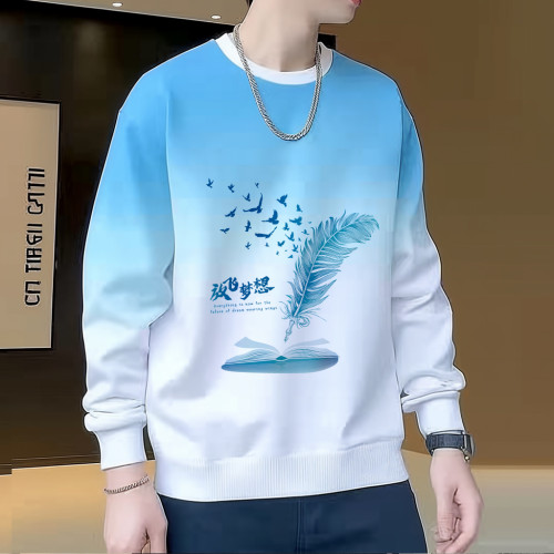 漸變色衛衣春秋季2024新款男士長袖t恤男生潮牌潮流圓領打底衫男