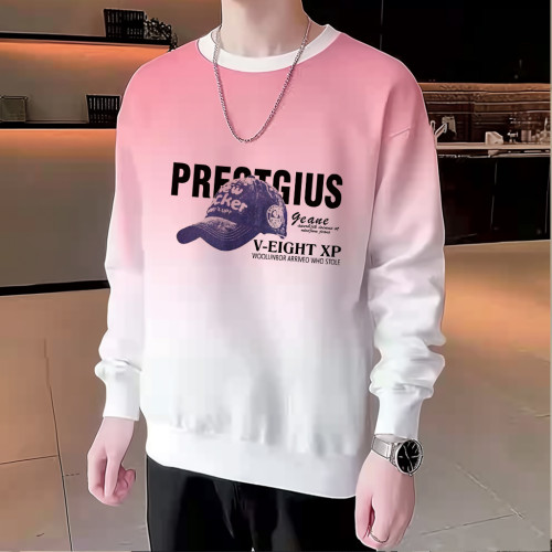 漸變色衛衣春秋季2024新款男士長袖t恤男生潮牌潮流圓領打底衫男